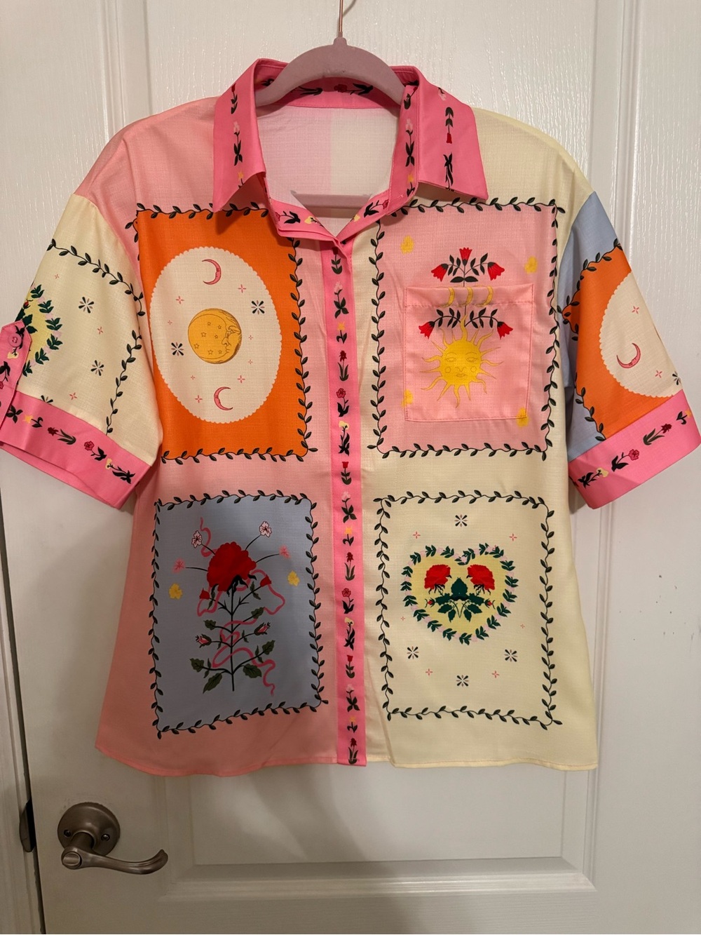 Womens Pink & Multi Patchwork Floral Button-Up Shirt